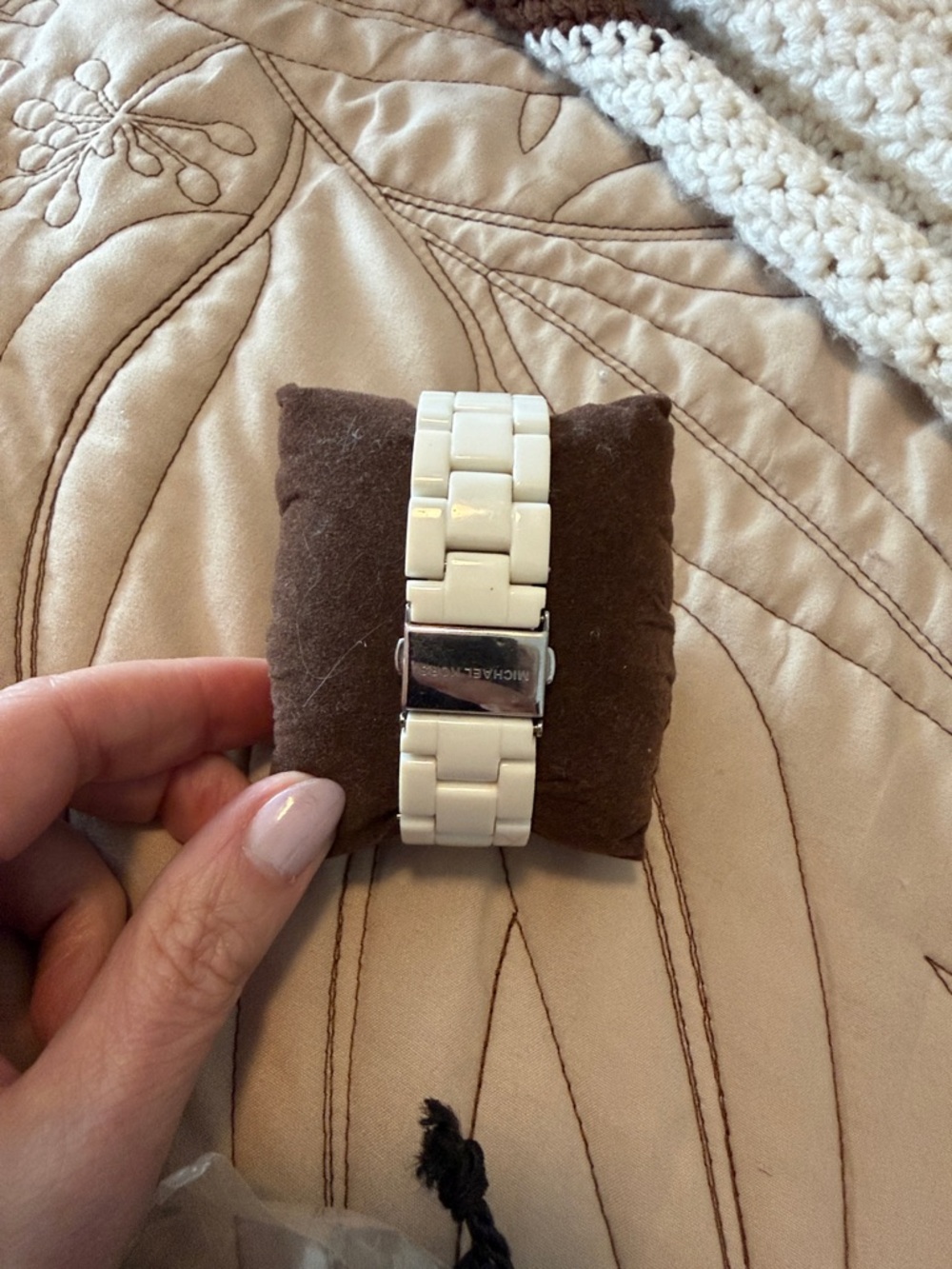 Michael Kors White Crystal-Trim Diamond Chronograph Watch Leather Box Bracelet - Picture 4 of 13
